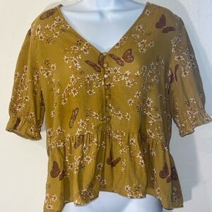 Madewell Yellow Blouse with V-Neckline and Peplum